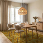Golden Ochre Geometric Abstract Rug Dining Room View