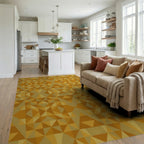 Golden Ochre Geometric Abstract Rug Living Room View
