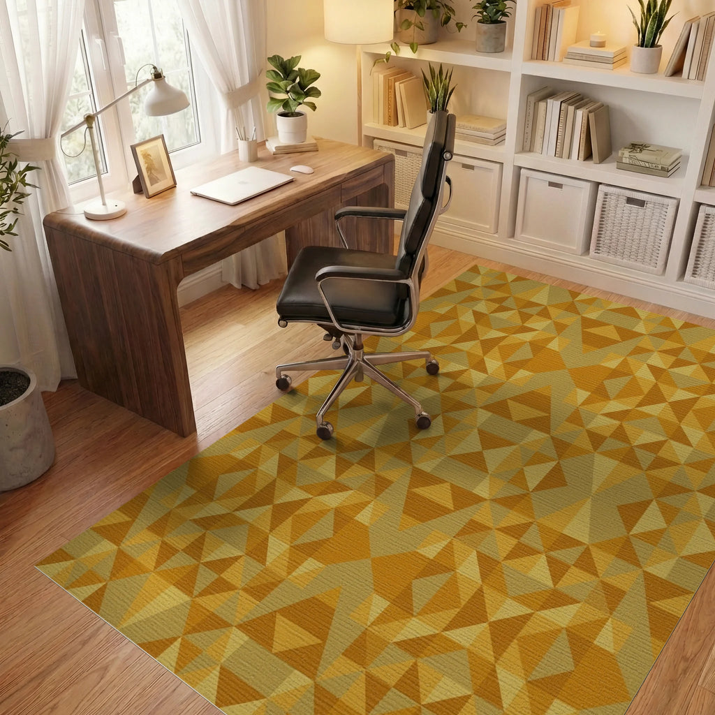 Golden Ochre Geometric Abstract Rug Office View