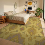 Golden Ochre Geometric Medallion Rug Bedroom View