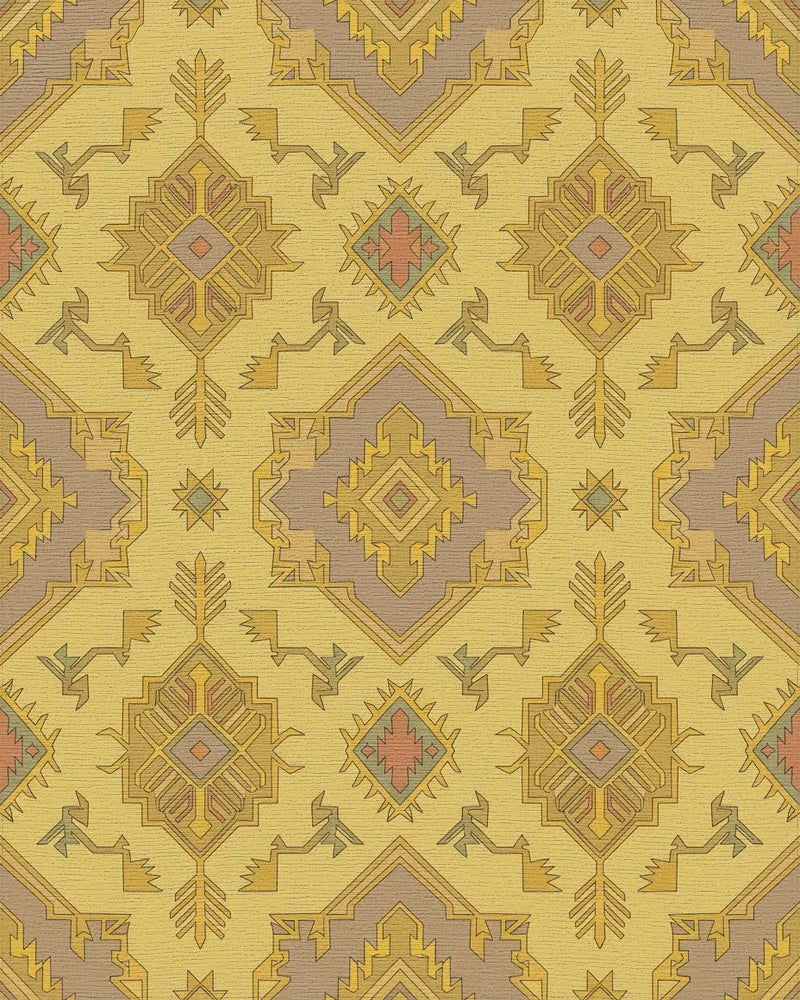 Golden Ochre Geometric Medallion Rug - Cutout View