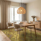 Golden Ochre Geometric Medallion Rug Dining Room View