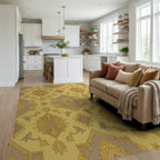 Golden Ochre Geometric Medallion Rug Living Room View