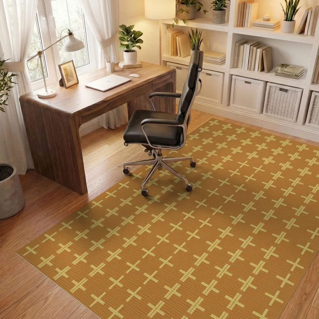 Golden Ochre Plus Grid Rug Office View