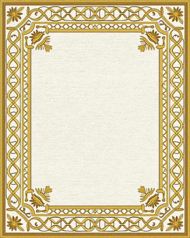 Golden Ornate Scroll Border Rug - Cutout View