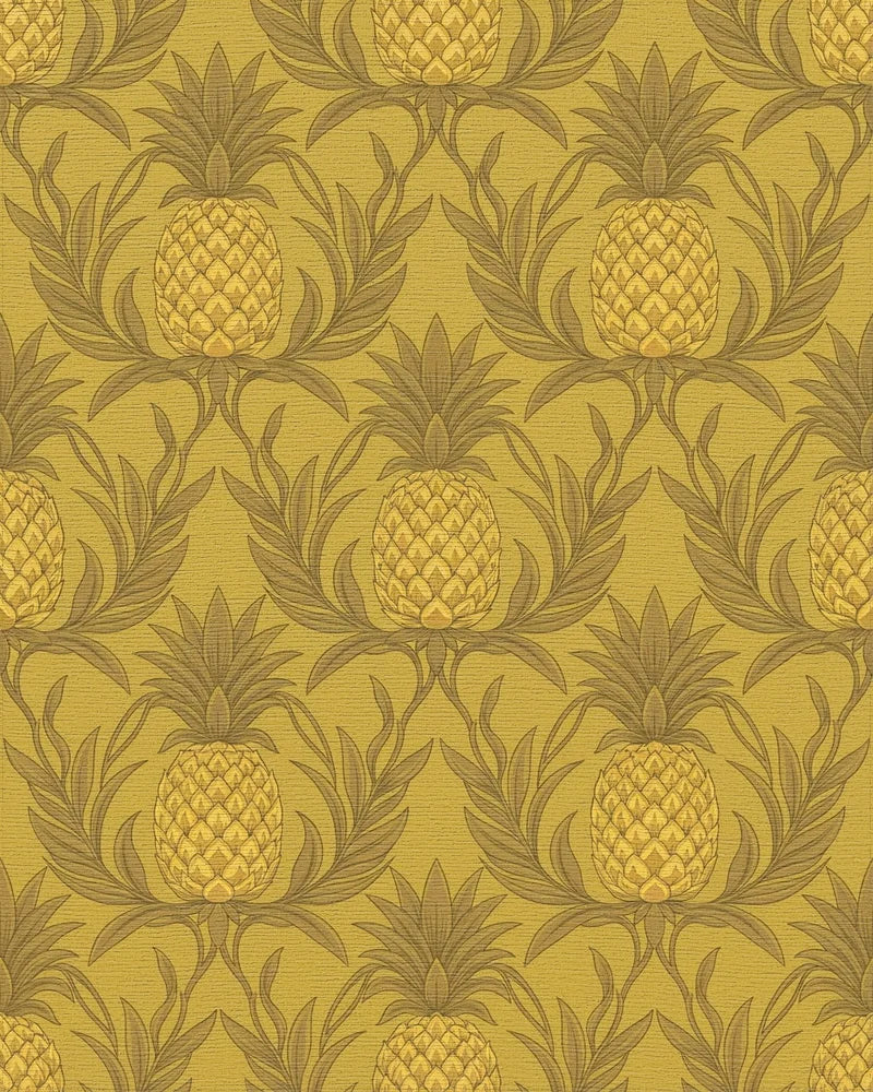 Golden Pineapple Botanical Swirl Rug - Cutout View