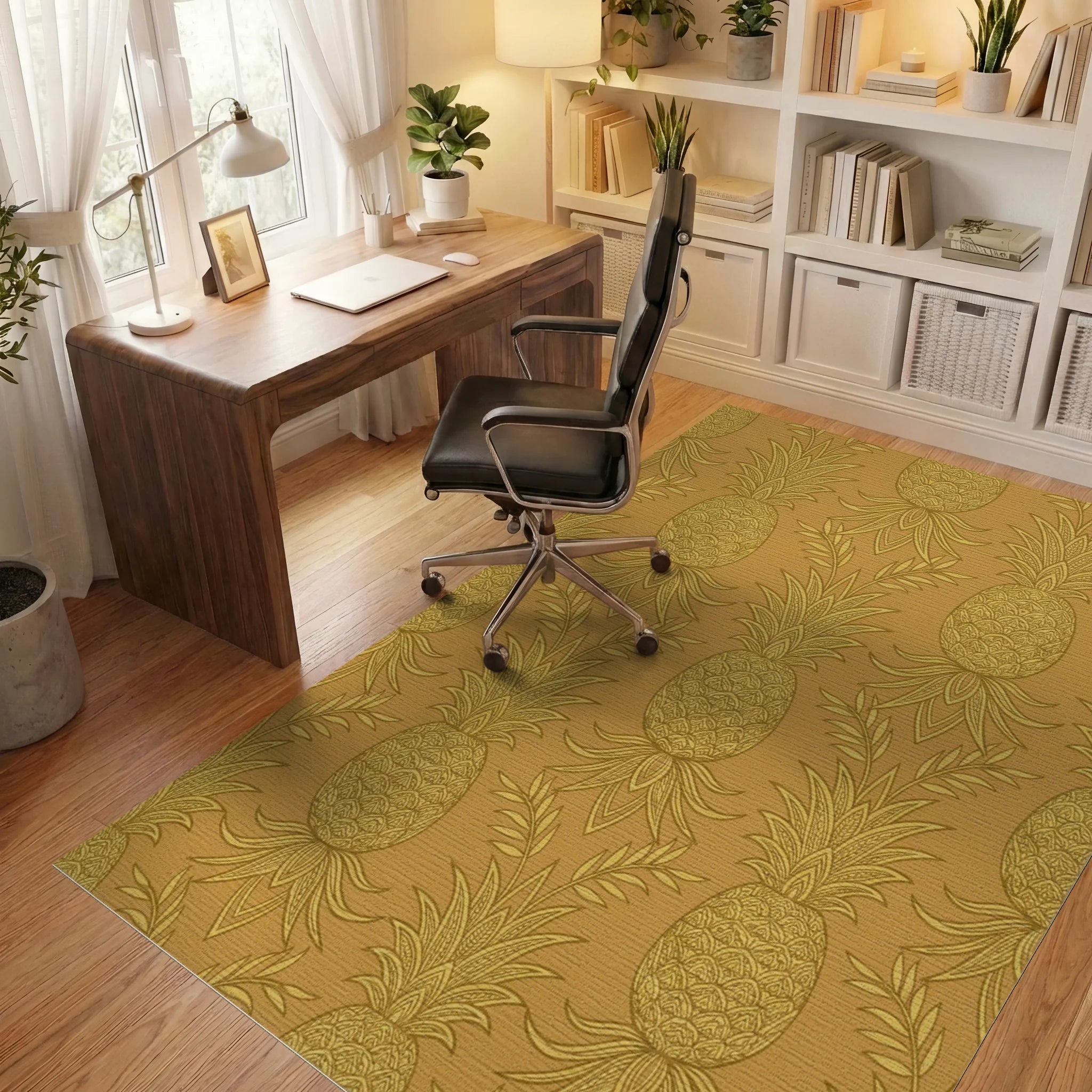 Golden Pineapple Tropical Medallion Rug Office View