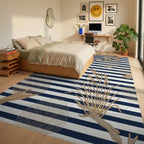 Golden Reeds and Driftwood Stripes Rug Bedroom View