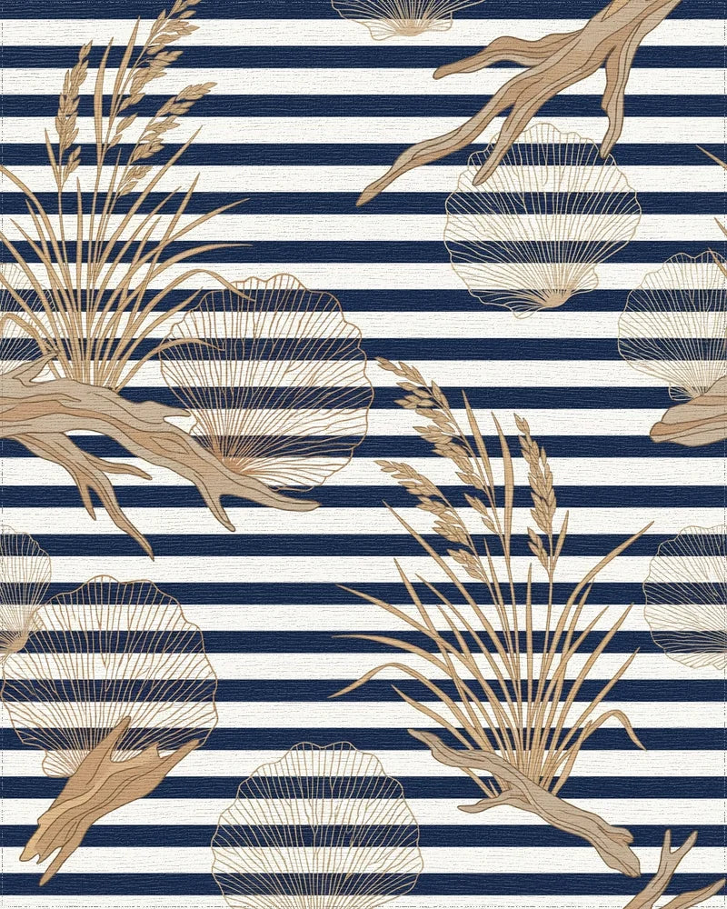 Golden Reeds and Driftwood Stripes Rug - Cutout View