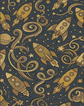 Golden Rockets Swirling Cosmic Nebula Rug - Cutout View