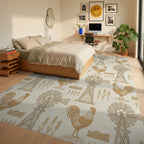 Golden Rooster Windmill Wheat Field Rug Bedroom View