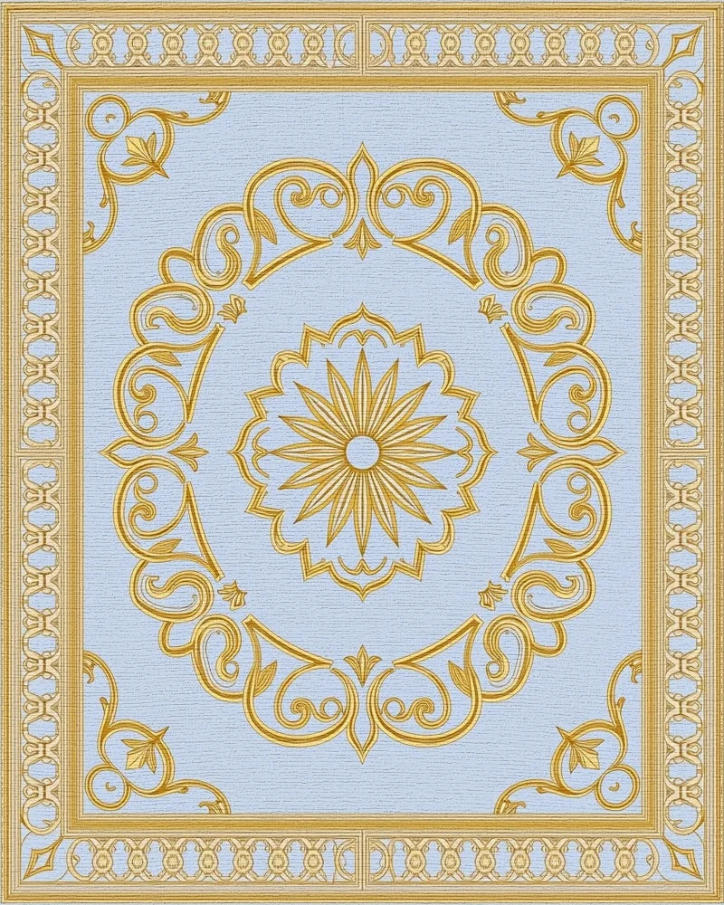 Golden Scrollwork With Sunburst Motif Rug - Cutout View