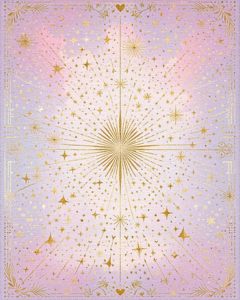 Golden Starburst Celestial Pattern Rug - Cutout View