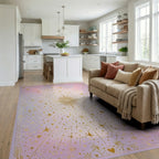 Golden Starburst Celestial Pattern Rug - Living Room View