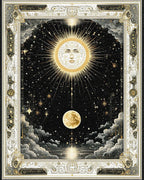 Golden Sun Moon Cosmic Night Sky Rug - Cutout View