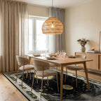 Golden Sun Moon Cosmic Night Sky Rug - Dining Room View