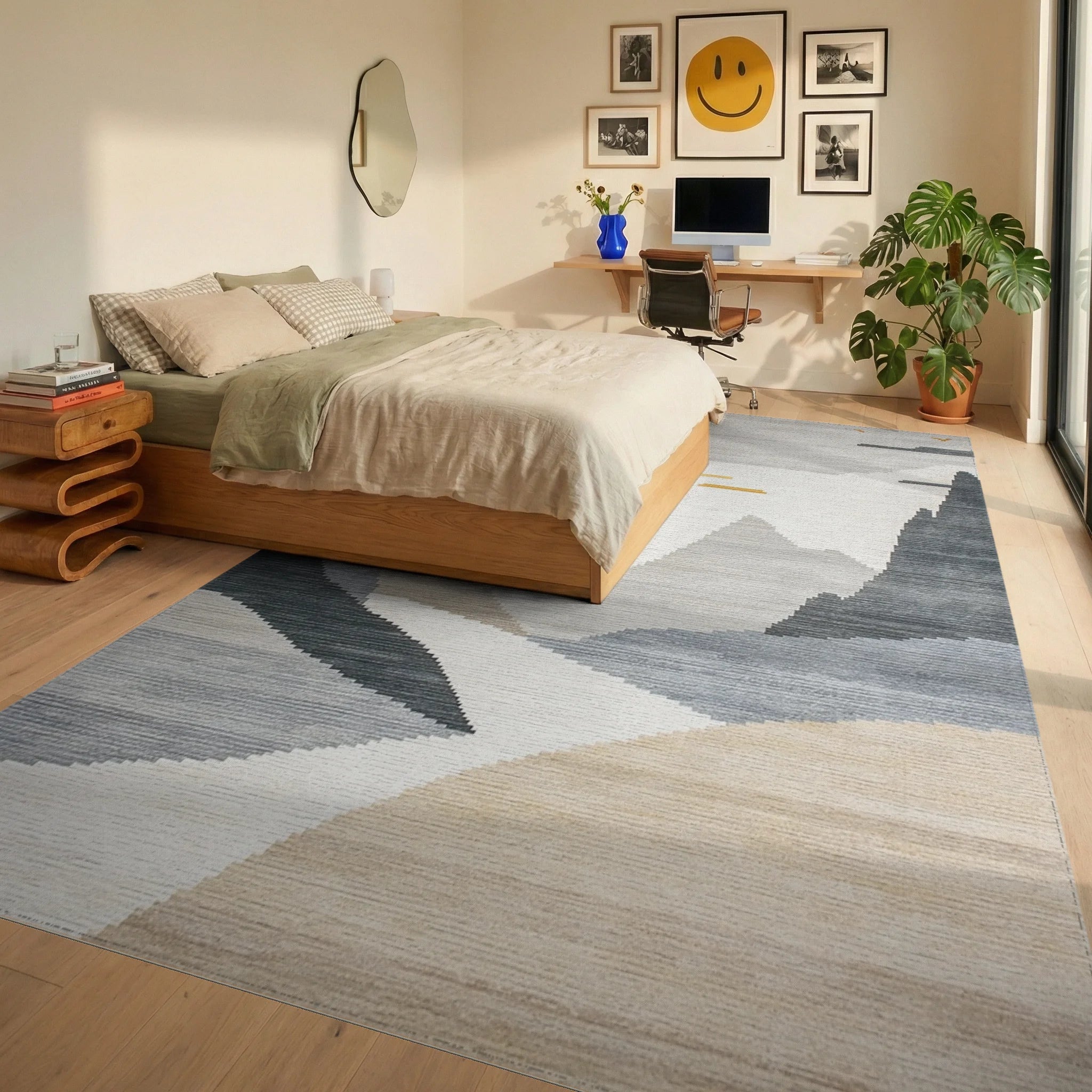 Golden Sun Mountain Landscape Rug - Bedroom View