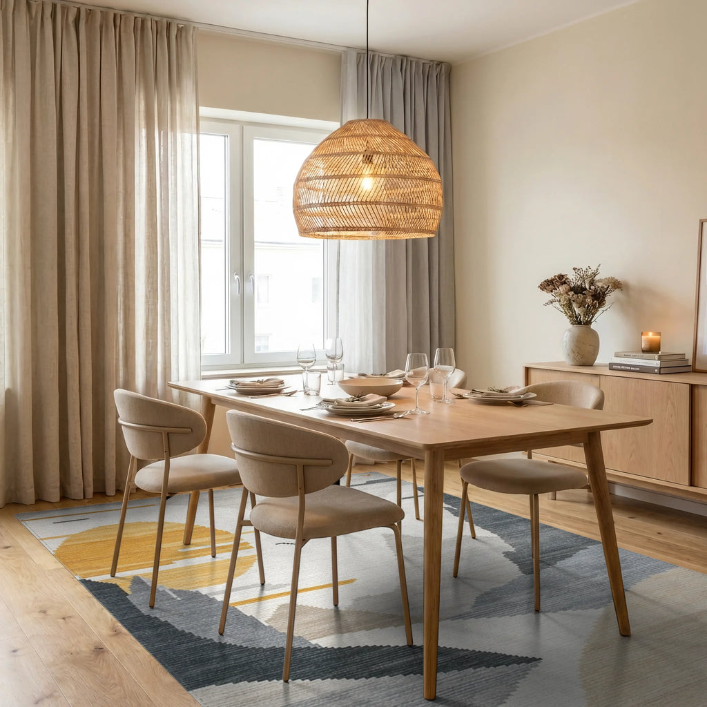 Golden Sun Mountain Landscape Rug - Dining Room View