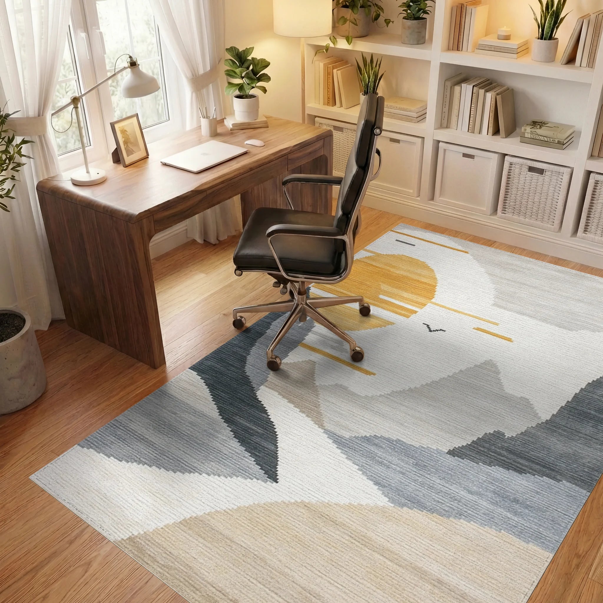 Golden Sun Mountain Landscape Rug - Office View