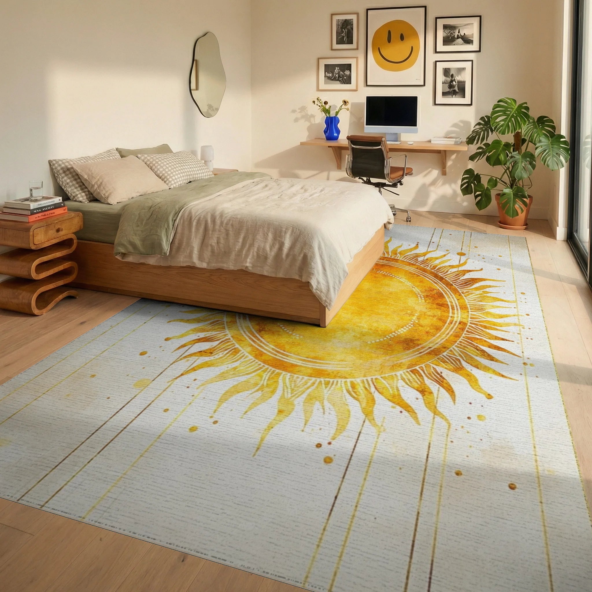 Golden Sunburst Shimmering Radiance Rug - Bedroom View