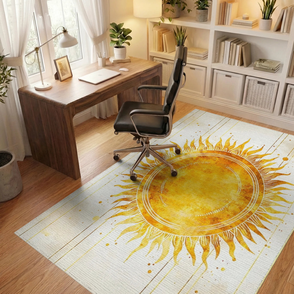 Golden Sunburst Shimmering Radiance Rug - Office View