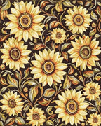 Golden Sunflower Floral Patterned Rug - Cutout View