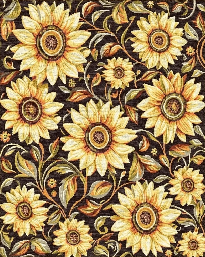 Golden Sunflower Floral Patterned Rug - Cutout View