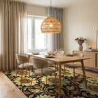 Golden Sunflower Floral Patterned Rug - Dining Room View
