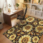 Golden Sunflower Floral Patterned Rug - Office View