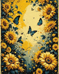 Golden Sunflowers Blue Butterflies Garden Rug - Cutout View
