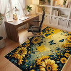 Golden Sunflowers Blue Butterflies Garden Rug - Office View