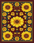 Golden Sunflowers Burgundy Navy Rug - Cutout View
