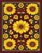 Golden Sunflowers Burgundy Navy Rug - Cutout View