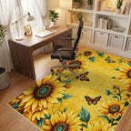 Golden Sunflowers Butterflies Yellow Meadow Rug - Office View