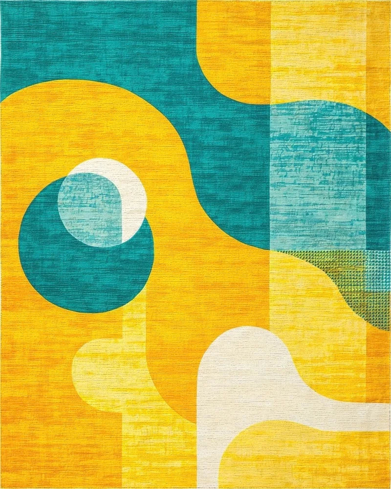 Golden Teal Abstract Organic Shapes Rug - Cutout View