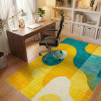 Golden Teal Abstract Organic Shapes Rug - Office View