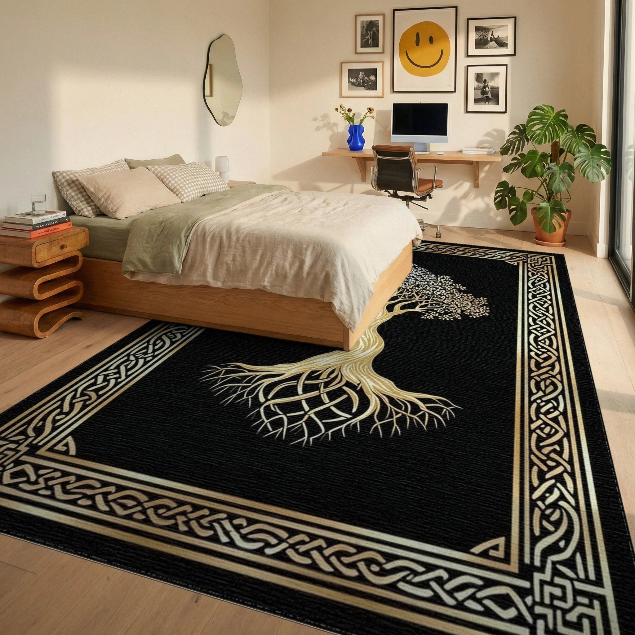 Golden Tree of Life Knot Rug - Bedroom View