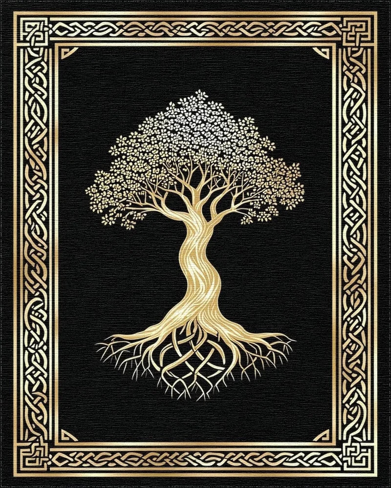 Golden Tree of Life Knot Rug - Cutout View