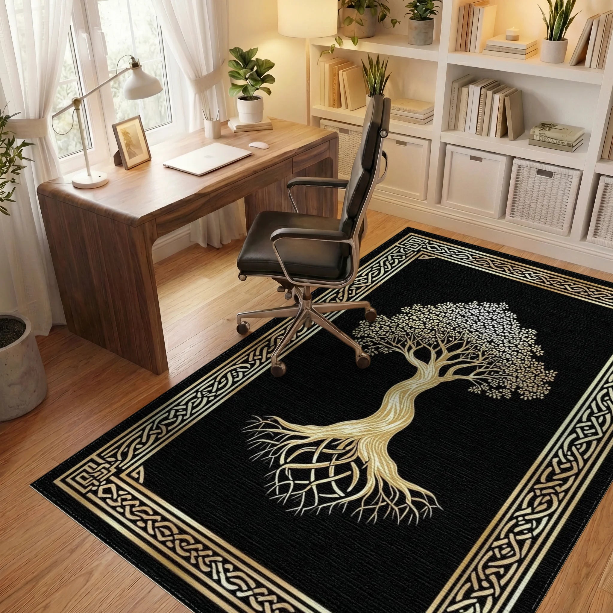 Golden Tree of Life Knot Rug - Office View