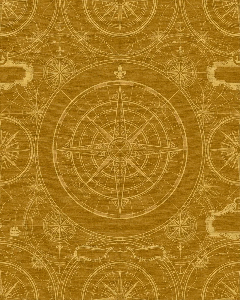 Golden Vintage Compass Map Rug - Cutout View