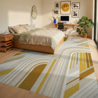 Golden Yellow Arched Stripes Rug Bedroom View