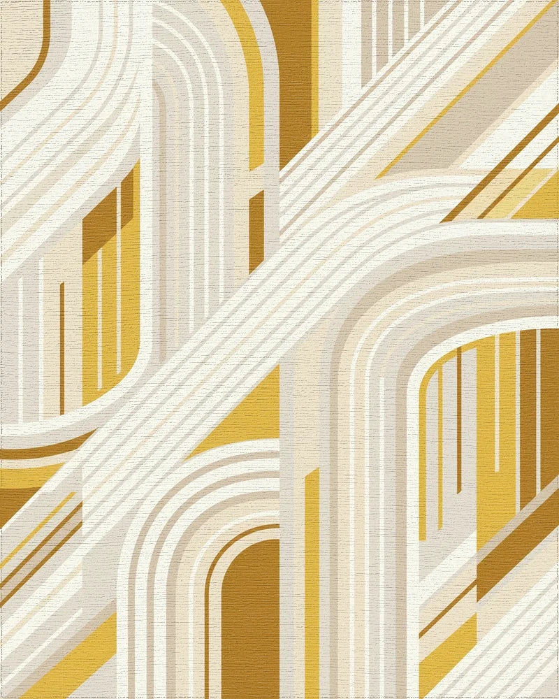 Golden Yellow Arched Stripes Rug - Cutout View