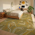 Golden Yellow Art Deco Geometric Rug Bedroom View