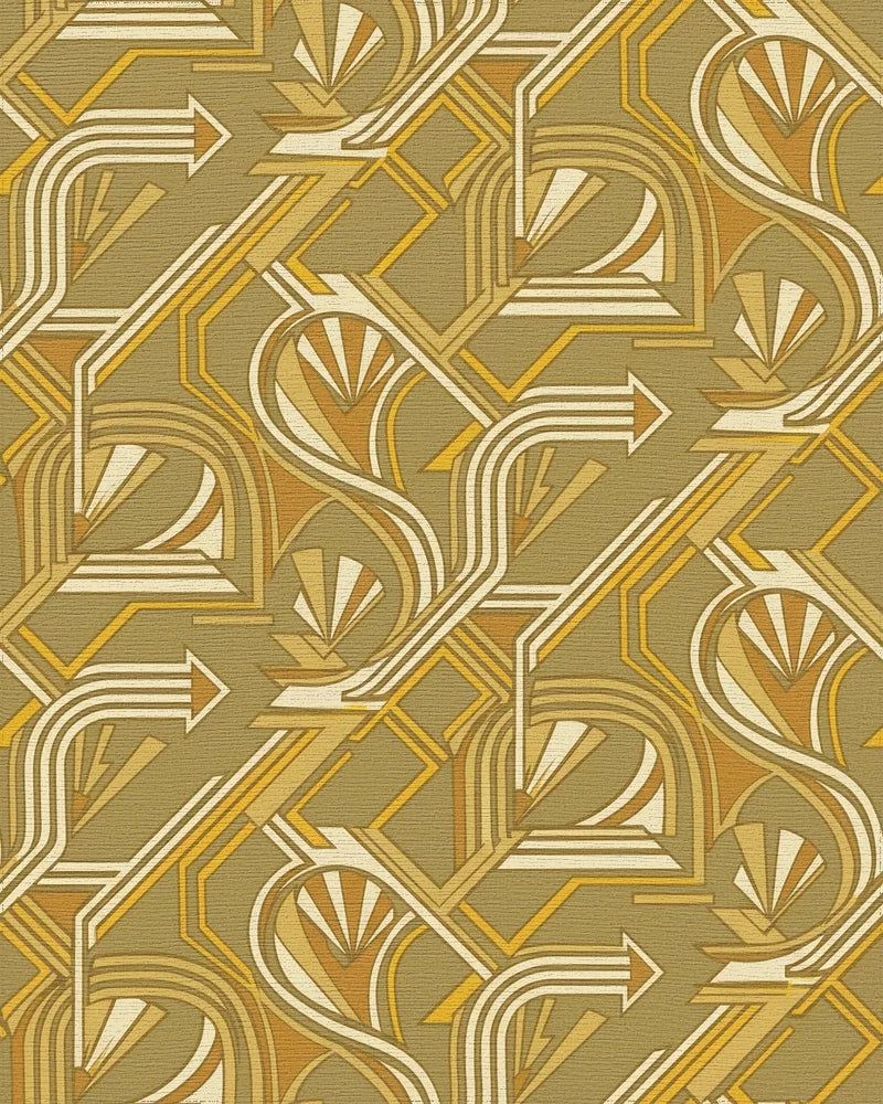 Golden Yellow Art Deco Geometric Rug - Cutout View