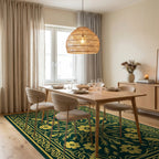 Golden Yellow Floral Centerpiece Rug Dining Room View