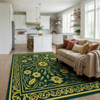 Golden Yellow Floral Centerpiece Rug Living Room View