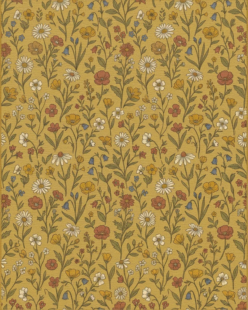 Golden Yellow Meadow Floral Arrangement Rug - Cutout View