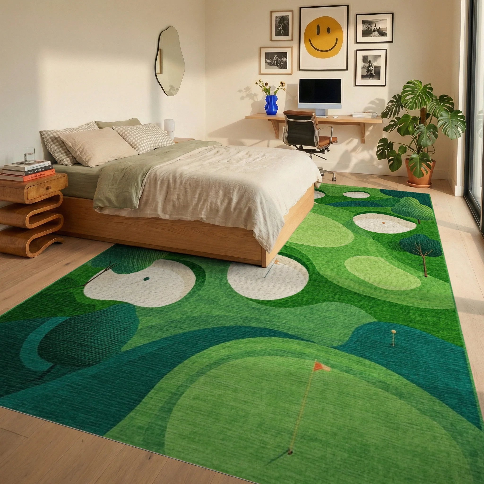 Golf Course Green Landscape Pattern Rug - Bedroom View