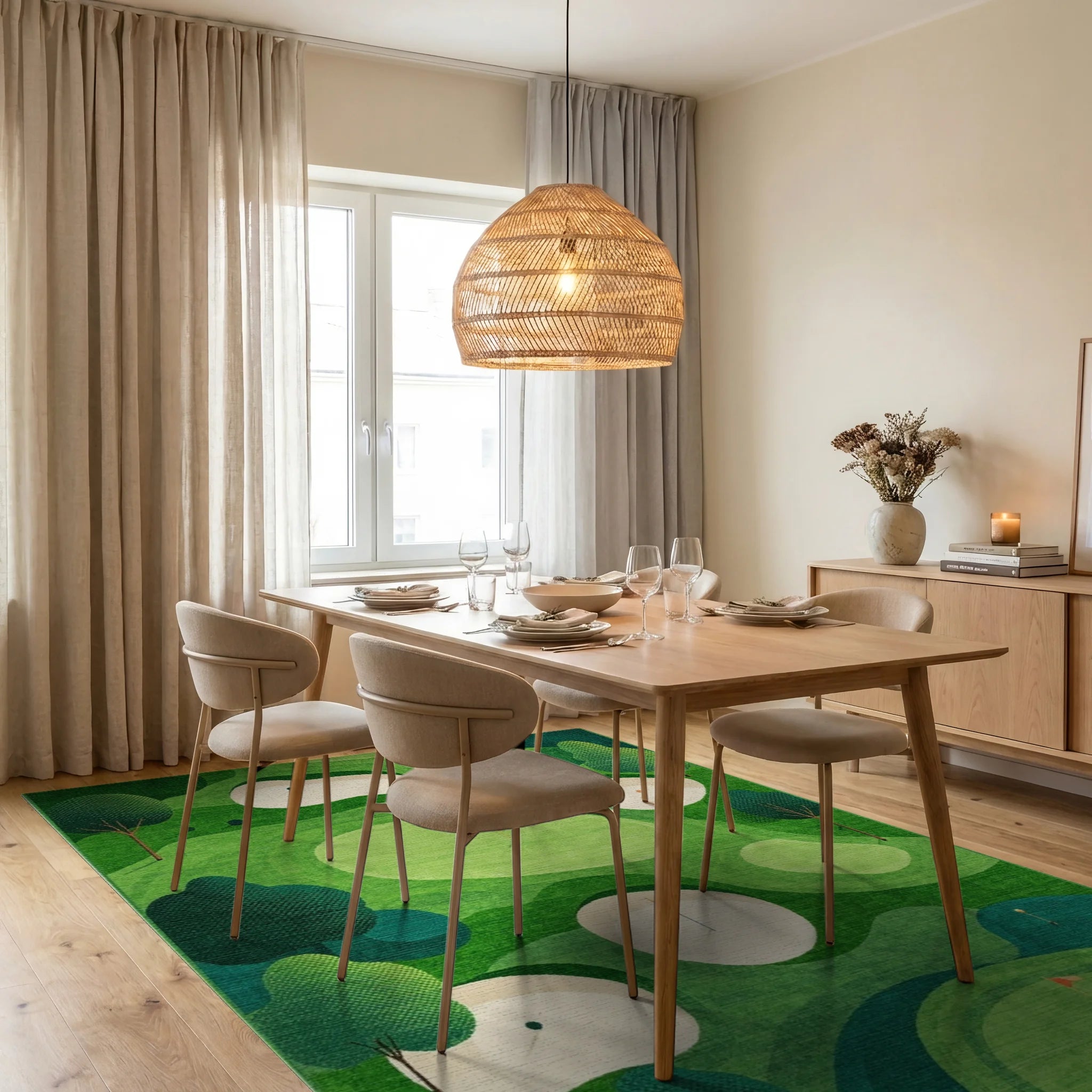 Golf Course Green Landscape Pattern Rug - Dining Room View