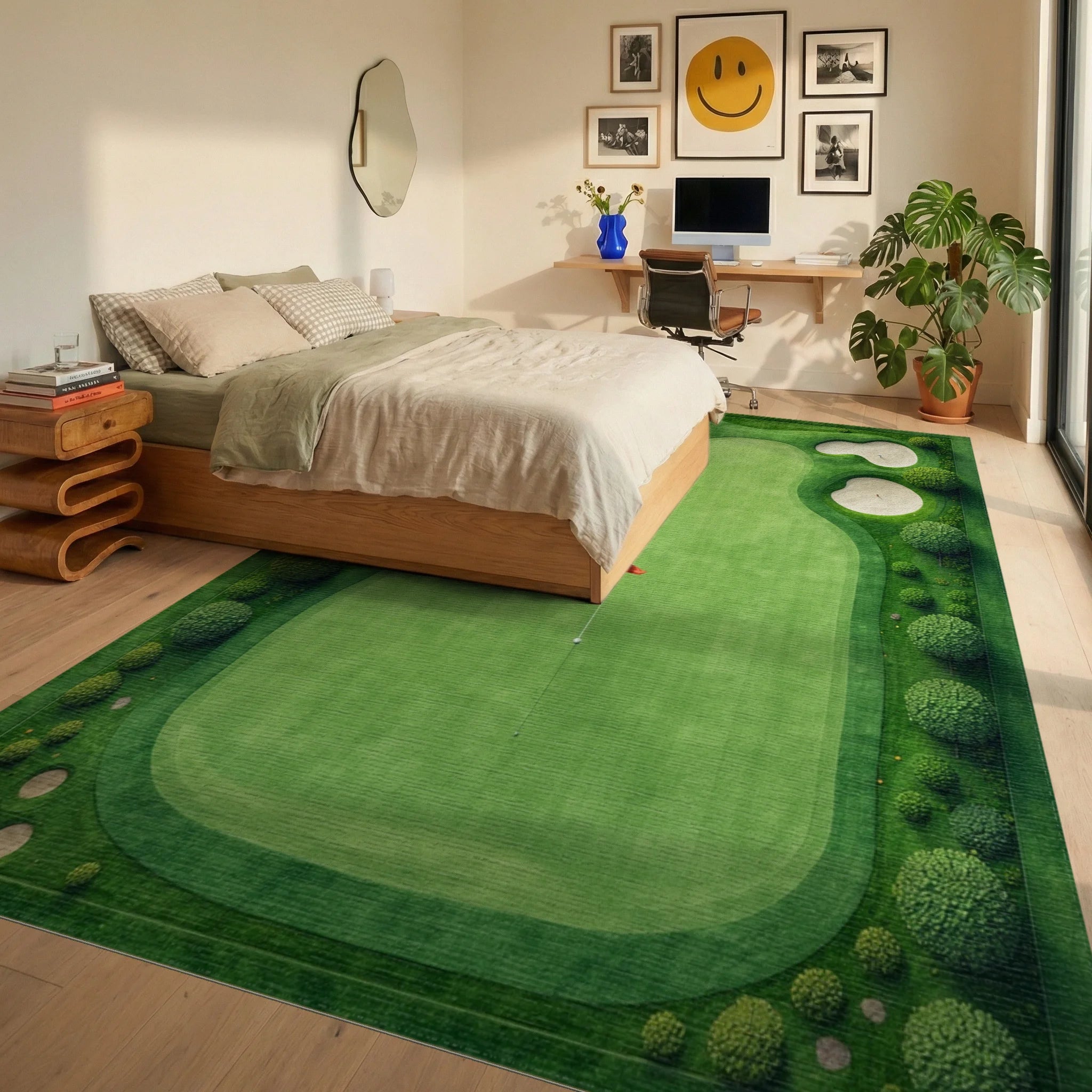 Golf Course Greens Pattern Rug - Bedroom View